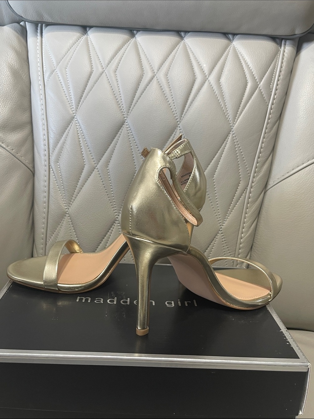 Madden Girl Metallic Gold Ankle Strap Stiletto Sandals - Picture 10 of 12